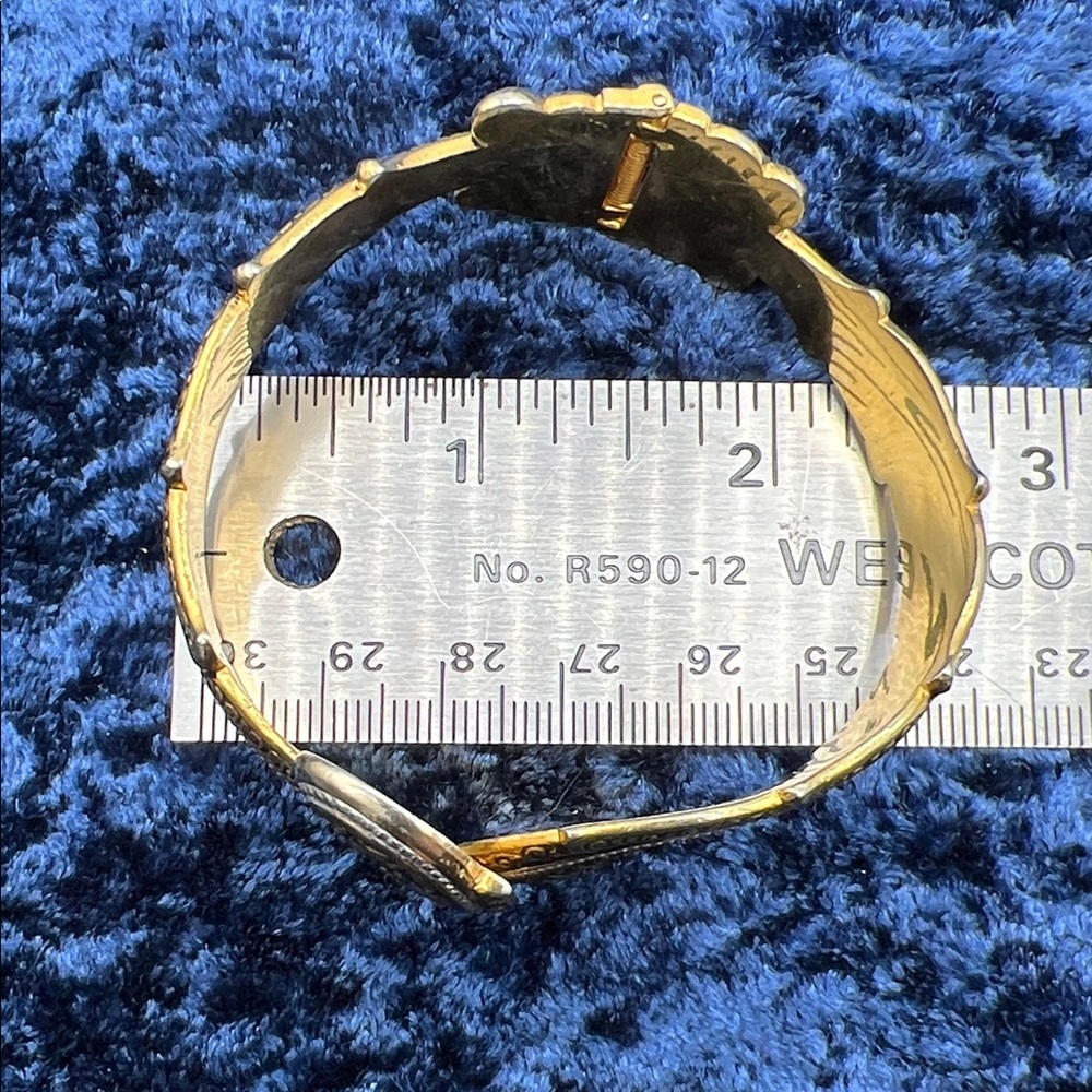 VINTAGE Damascene Crossover Clamper Bracelet • Black & Gold Tone • Ornate Scroll - Picture 6 of 7